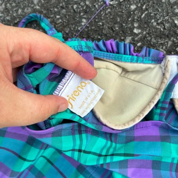 Vintage Sirena Ruffled Plaid Multicolor One Piece High Cut Swimsuit Size 0 - Picture 3 of 6